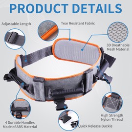 Gait Belt Transfer Belt for Seniors with 7 Handles, Medical Nursing Gate Belts with One-Click Buckle for Elderly Walking, Lifting Belts with 2 Detachable Leg Straps, Breathable(Orange Grey-S)