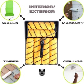 Paint Roller Sleeve 8 Piece Set 9"(229mm) Tiger Stripe Paint Roller Set with Tray Frame and 6 Sleeves, Emulsion Roller Kit, Paint Rollers,Frame and Tray