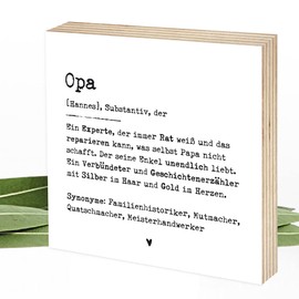 Wunderpixel® personalisiertes Holzbild Definition Opa - 15x15x2cm zum Hinstellen/Aufhängen, Fotodruck mit Spruch auf Holz - schwarz-weißes Wand-Bild Aufsteller Zuhause zur Dekoration Geschenk-Idee