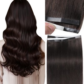 Loxxy Long Weft Tape in Human Hair Extensions - 18 Inch Seamless Darkest Brown Wide Remy Tape In Extensions 50g - One Piece Wide PU Weft Width 31.5"(80cm), DIY Easy Application for Women