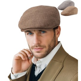 LADYBRO 2 Pack Flat Caps Newsboy Hats for Men Ivy Cap Irish Hat Driving Hat Cabbie Cap Satin Lining Adjustable Men's Hat