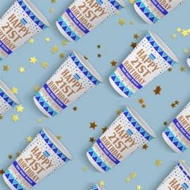 21st Birthday Paper Cups 24 Pack - 12 Oz (300 ml) Cup for Hot and Cold Drinks - Happy Birthday Decorations Party Cups Tableware for Men Women - Disposable Recyclable - Looks Great - Blue