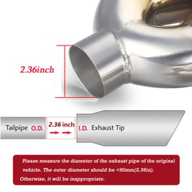 Vechkom 2.5 Inlet Dual Exhaust Tips Blue curved Stainless Steel Car Tail Pipe 3" Outlet Car Muffler Adjustable For Most Vehicles Exterior Rear Tip Pipe