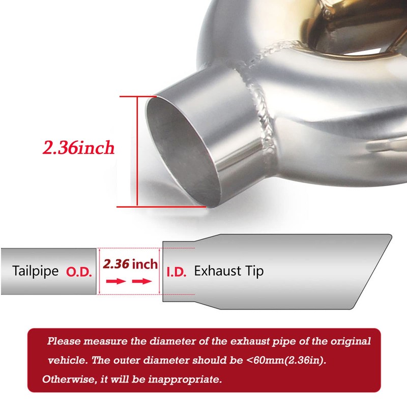 Vechkom 2.5 Inlet Dual Exhaust Tips Blue curved Stainless Steel