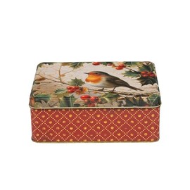 Elite Tins Christmas Robin Deep Rectangular Tin- 195 x 154 x 75mm