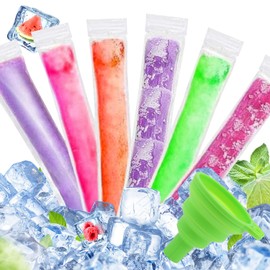 LOMIMOS 160PCS Disposable Ice Popsicle Mold Bags,BPA Free Freezer Tubes With Zip Lock Seal Funnel for Healthy Snack Yogurt Stick Juice Fruit Smoothies Ice Candy Pops Family Party(11"x2.2")