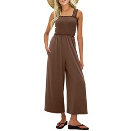 UNIANKIYA One Piece Sleeveless Square Neck Jumpsuits for Women Casual Wide Leg Long Pant Rompers Overalls Beach Vacation