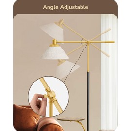 EDISHINE 68" Arc Floor Lamp with Table, Vintage Standing Lamp for Living Room with Tray, Height Adjustable, 5 Color Temperatures LED Bulb Included, Beige Shade, for Bedroom Office, Wood Grain