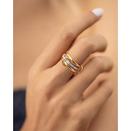 TOLOWOBK Gold Stacking Rings for Women 14K Gold Plated Stainless Steel Stackable Rings Cubic Zirconia Engagement Ring Anniversary Christmas Birthday Gifts for Mum Daughter Wife Girlfriend