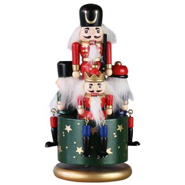 Cabilock Christmas Nutcracker Music Box Wooden Nutcracker Soldier Puppet Figures Ornament Traditional Wood Wind up Musical Box Clockwork Craft Decor for Home Office Accents Decor, Green