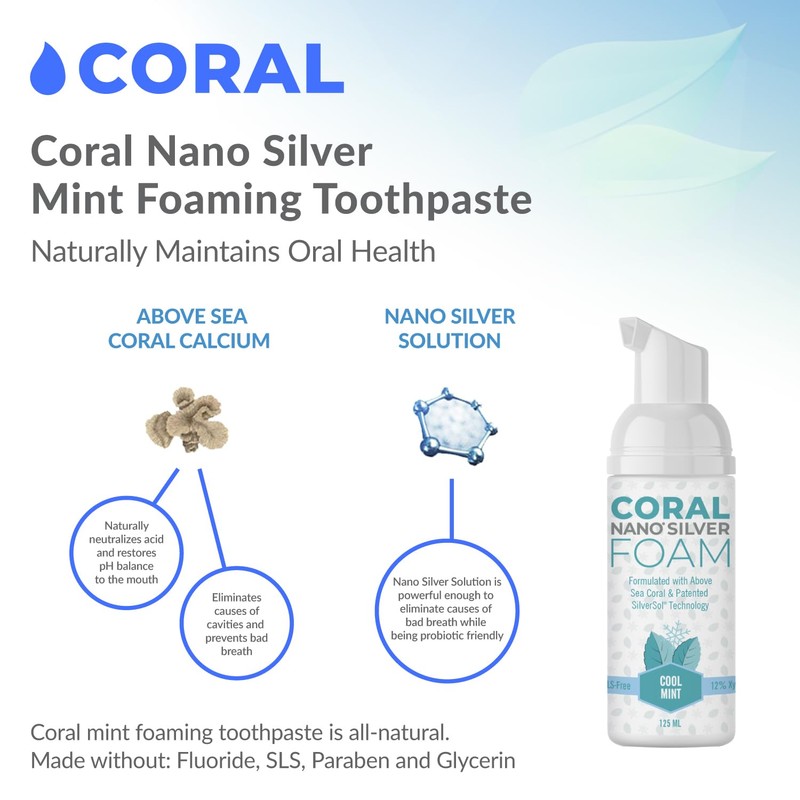 Coral Nano Silver Foaming Toothpaste, Natural Fluoride Free Toothpaste, SLS