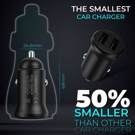 YSONIC USB-Autoladegerät für USB-kompatible Geräte wie Handy, Smartphone - Ladeadapter doppelt mit 2 USB-Buchsen - Ladestecker für Zigarettenanzünder - Wie-Eingebaut-Look, Alu, Blaue LED, 12-24V