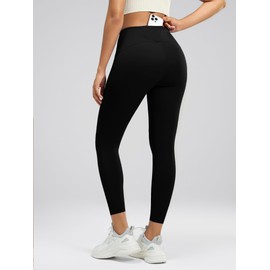 MCEDAR Compression Leggings with Pocket for Women No Front Seam High Waisted Tummy Control Yoga Pants Black-FXL