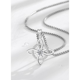 AEONSLOVE Witch Knot Necklace Women's 925 Silver Irish Celtic Knot Chain with Birthstone Witch Pendant Witch Knot Jewellery, Sterling Silver Cubic Zirconia