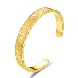 Lacris Hawaiian Jewelry Bangle, Surgical Stainless Steel, 11.6 gal (316 L), Gold, Hypoallergenic, Men's, Women's, Scroll Plumeria, One size, Stainless Steel