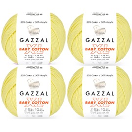 4 Pack (Skein) Gazzal Baby Cotton XL, 50% Soft Cotton 50% Premium Acrylic, Each 1.76 Oz (50g) / 114 Yrds (105m),DK- Worsted Baby Popular Yarn (3 Pack, Yellow - 3413)