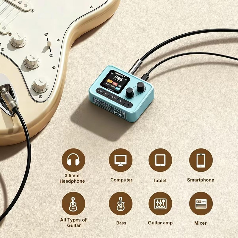 Electric Guitar Multi Effects Pedal with IR Cabinet Simulation, USB