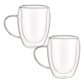 Set 2 Tazas Termicas Doble Pared Borosilicato 350ml Color Cristalino Capuchino