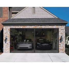 SANJINFON Garage Door Screen for 2 Car Garage 16x7 FT - Magnetic Retractable Fiberglass Mesh 16x7ft & Heavy Duty Weighted Bottom, Include Screws & Repair Patches - Easy Assembly for Patio Workshop Gym