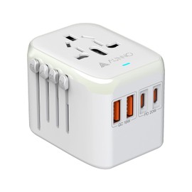 AUNNO AUNNO Universal Travel Adapter, PD 20W Fast Charging Plug Adapter with 2 USB-C and 2 USB-A Ports, All in One Travel Adapter for Europe, UK, US, Australia etc