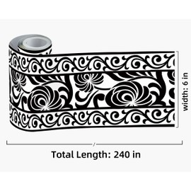 FLFK Wallpaper Border - Black and White Peel and Stick Wall Borders Decal Trim Floral Pattern 6" x 240"