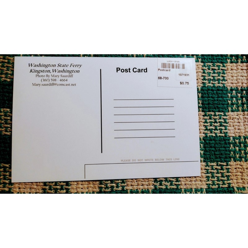 MARY SAURDIFF POST CARD WASHINGTON STATE FERRY KINGSTON WASHINGTON.