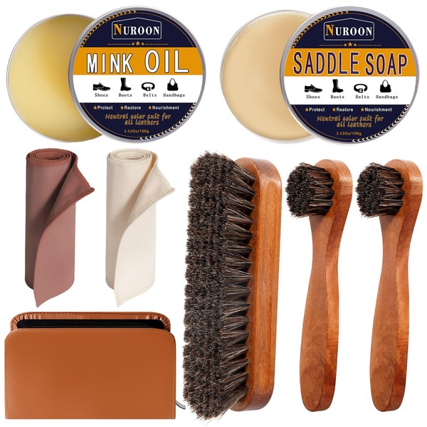 Nuroon 8 Pieces Shoe Polish Kit, 3.5oz Saddle Soap for