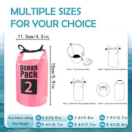 Dry Bag 2L, Boat Dry Bags Rose Red Waterproof Bag Dry Sack Roll Top Long Adjustable Shoulder Strap 2L/5L/10L/20L/30L/40L for Drifting Boating Kayaking Fishing Rafting Swimming Camping Canoeing Surfing