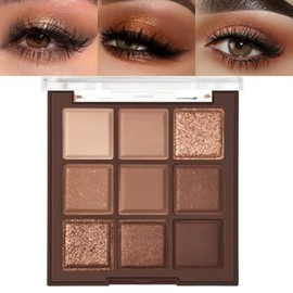 Paleta de Sombra de Ojos Marrón Neutro- Paleta de Sombras de Ojos Marrón Oscuro Oro Rosa Colorido 9 Colores, Brillo Mate Paleta de Sombras de Ojos... 
