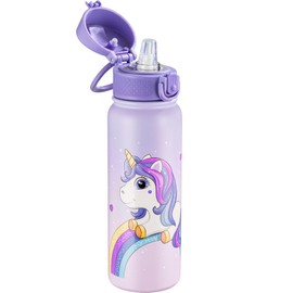 OLDLEY 20 Oz Insulated Stainless Steel Water Bottle For Kids, With Straws Leak-proof, Kids Water Bottles For School Boys Girls,Magic Unicorns