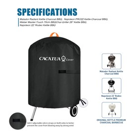 CACATUA Heavy Duty Waterproof BBQ Grill Cover, 210D Oxford Cloth, Adjustable Bottom Drawstring, UV-Resistant and Tear-Resistant Barbecue Grill Protector (M)