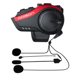 Amison Motorcycle Intercom, Call up to 10 People Simultaneously, Distance: 1.2 miles (2,000 m), Bluetooth 5.0, Wireless Motorcycle Intercom, 28 Hours of Continuous Calltime, IP67 Waterproof, Helmet Intercom, Music Sharing, Voice Listening, Intercom with 