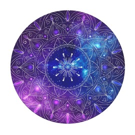 Outdoor round tablecloth with elastic band, diameter 44 inches - 110 cm, elastic garden tablecloth with purple magic pattern, suitable for 95 cm - 105 cm