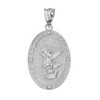Sterling Silver Saint Michael The Archangel CZ Oval Medal Necklace
