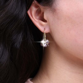 TseenYi Boho Crystal Ball Dangle Drop Earrings Purple Ball Drop Leverback Earrings Vintage Rhinestone Ball Hoop Earrings CZ Ball Bridal Earrings Jewelry for Women and Girls