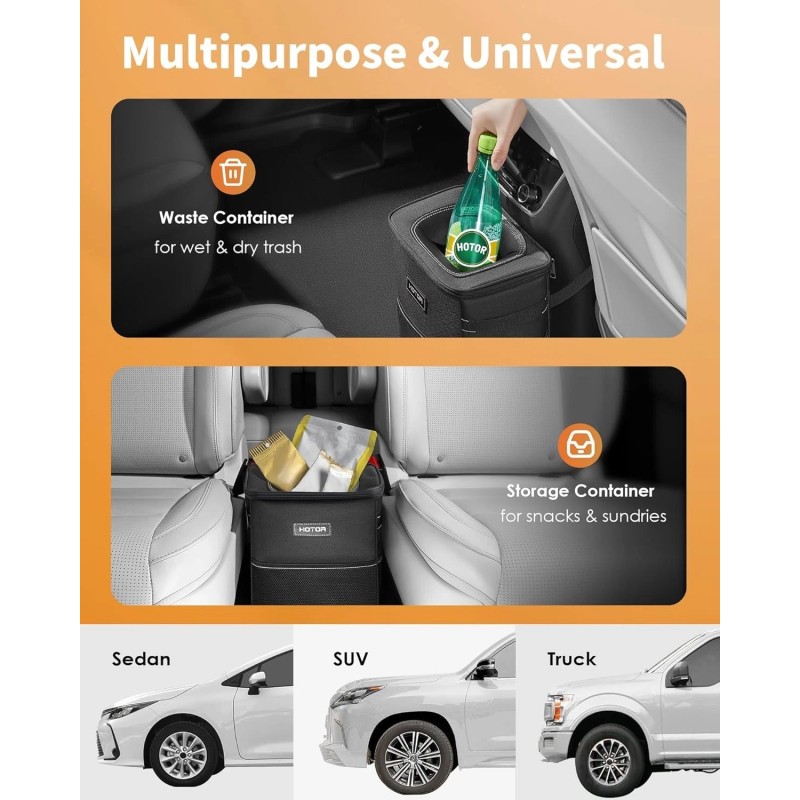 CAN HOTOR Car Trash Can with Lid and Storage Pockets