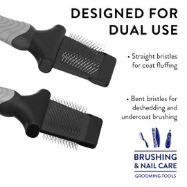 WAHL Professional Animal Double-Sided Flex Slicker Brush for Dogs & Cats (#858478) - Durable Pin Brush for Long-Haired Breeds like Bichon Frises & Collies - Ergonomic Black & Gray Grooming Tool