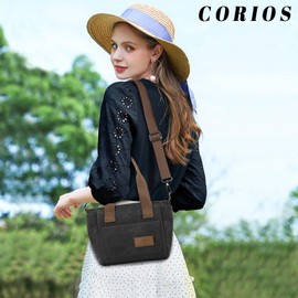 CORIOS Women's Canvas Shoulder Bag Medium Capacity Handbag Shoulder Bag Lightweight Carry Bag Handbag with Multiple Pockets Casual Tote Bag for Shopper Travel Work Everyday, black