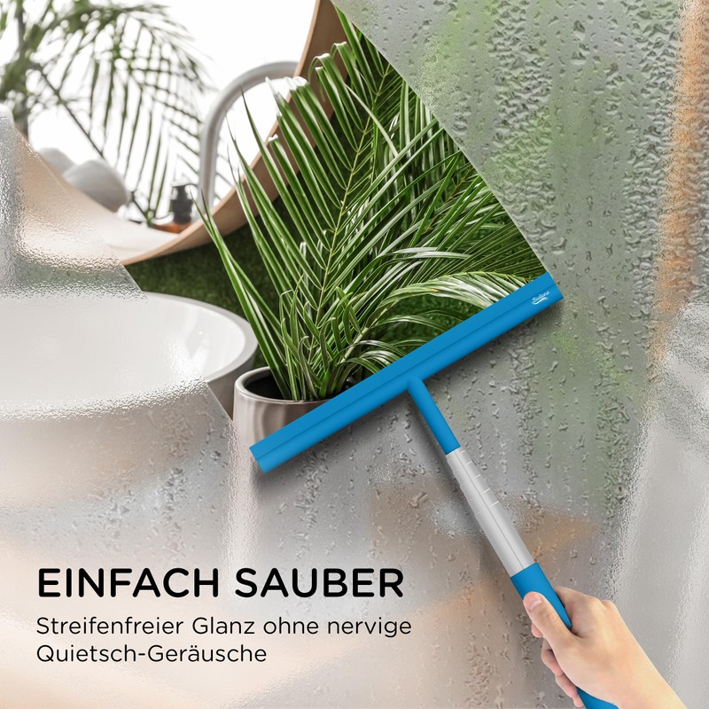 BADIONA Extendable Shower Squeegee, Black, White, Blue (Blue)