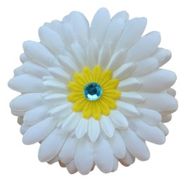 Girls 4 Inch Silk Gerbera Daisy Flower Hair Clip (1 3/4" Alligator Clip for Toddlers & Girls, White Flower/Yellow Center)