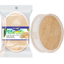 HSYTEK 1 x Natural Loofah Sponge, Exfoliating Sponge, Loofah Sponge Body, Reusable Shower Sponge, Also for the Kitchen (Beige)
