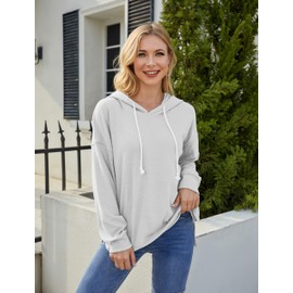 Syellowafter Women Casual Hoodie Long Sleeves Pullover Loose Soft Tunic Tops Comfy Sweatshirts White Small