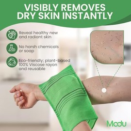 Modu - Manopla de baño con exfoliante italiano (tamaño normal, elimina la piel muerta), Verde, 6 piezas