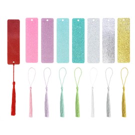 PPhtony 8Pcs Assorted Color Glitter Acrylic Book Page Marker with Tassels for Christmas Gifts Stocking Stuffers (Rectangle)