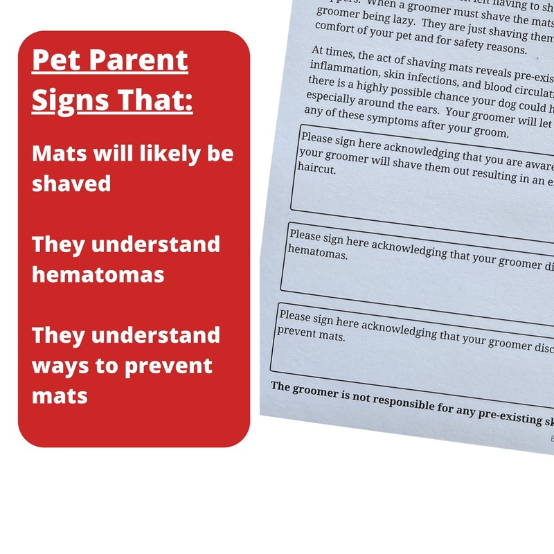 Matted Fur Release Forms for Dog Grooming Salons (Pad of