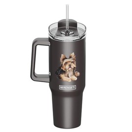E&S Pets SERENGETI 40 Oz Ultimate Tumbler with Handle and Straw - Vacuum Insulated Tumbler with Straw and Lid - Stainless Steel Travel Mug for Pet Lovers - 3D Designs of your favorite Dog (Yorkie)