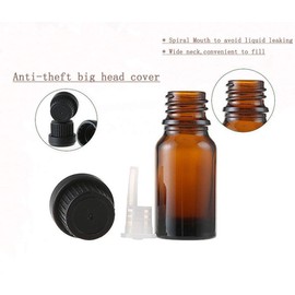 6Pcs Portable Empty Refillable Amber Glass Essential Oil Bottles Cosmetic Perfume Aromatherapy Storage Container Vial Pots with Orifice Reducer and Black Cap(15ml/0.5oz)