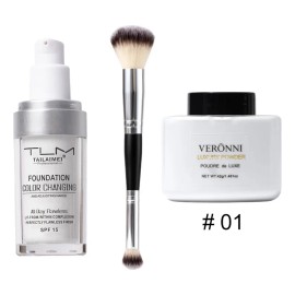 Kit 3 Base Cambia Color Mate + Polvos Sueltos + Brocha