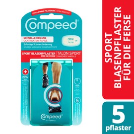 Compeed Sports Heel Blister Plaster - Hydrocolloid Plasters for Extra Strong Protection for Blisters on Heels - Pack of 5