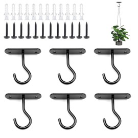 HJIAMA Plant Hooks, Set of 6 Screw Hooks, Black, Hanging Plants, Ceiling Hooks, Heavy Duty, Wall Hooks, Metal, Plant Hooks with Screws for Hanging Lanterns, Wind Chimes, Plant Baskets